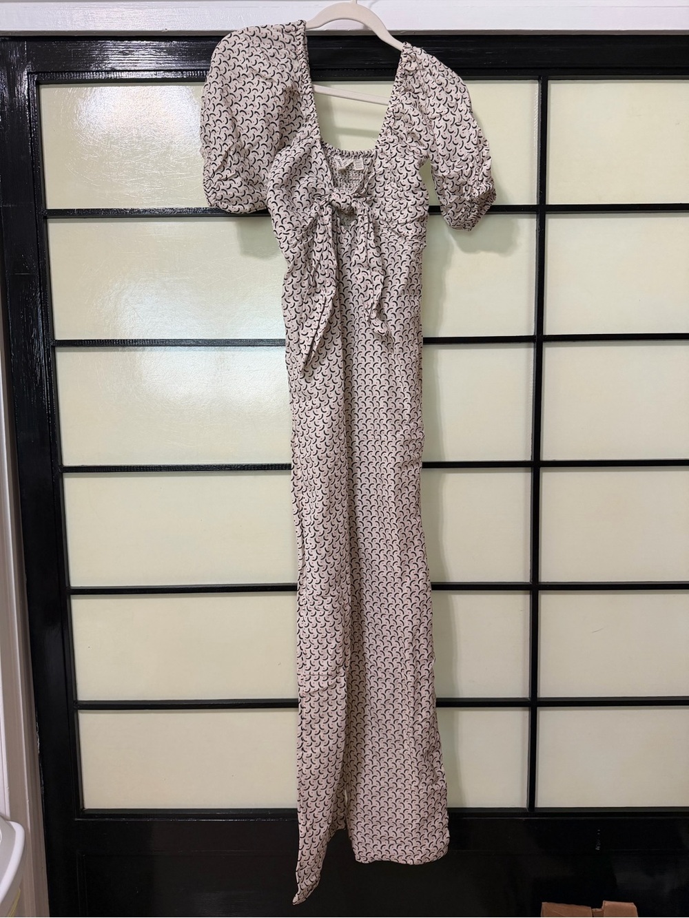Billabong Cream Printed Puff-Sleeve Jumpsuit with Front Tie sincerely jules